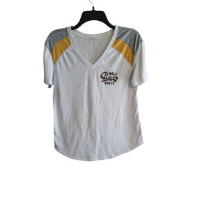 Hybird Women's T-Shirt, Size Small, White,Grey And Yellow.